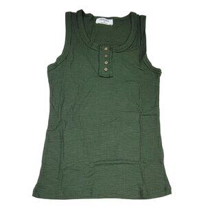 Zenana Tank Top Ultra Soft Dark Green Button Ribbed Sleeveless Womens Large